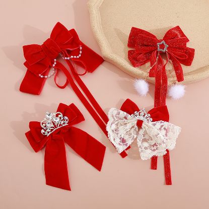 Picture of New Year girl's Chinese style red velvet bow hair clip